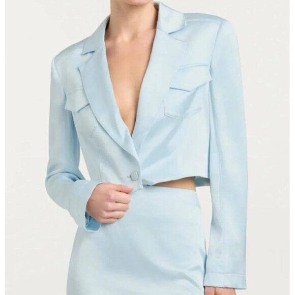Cinq a Sept 'Ida' Cropped Satin Blazer Jacket, Glacial Blue - Picture 1 of 3